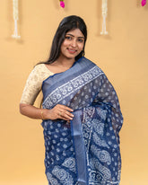SC3967 - Indigo Blue Linen With Bandhini Print
